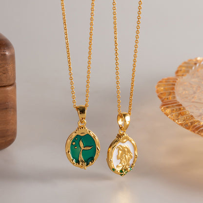 18K Gold Two Sides Mermaid Pendant Necklace