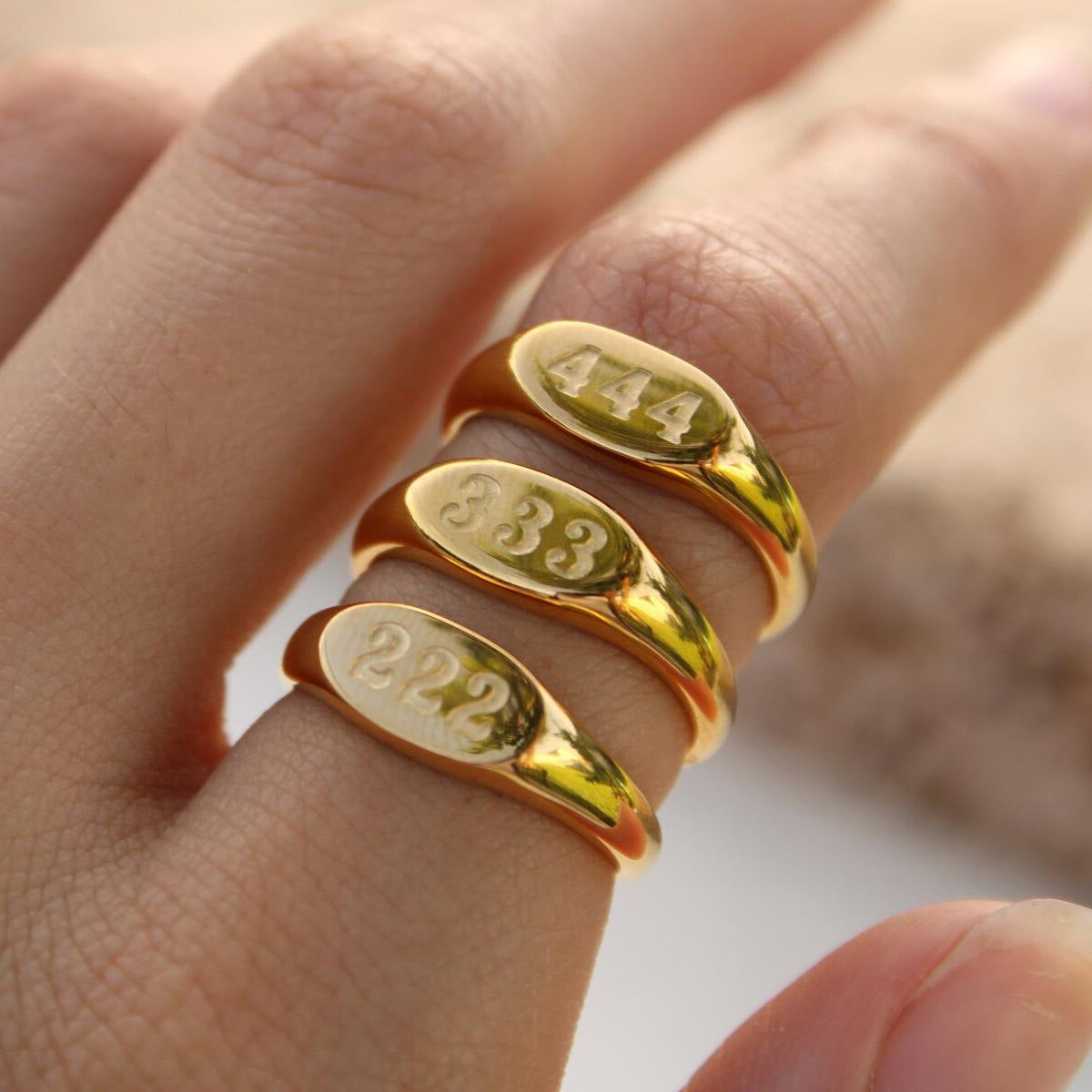 18K Gold Angel Numbers Signet Ring