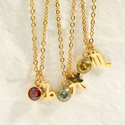 18K Gold Zodiac Birthstone Pendant Necklace