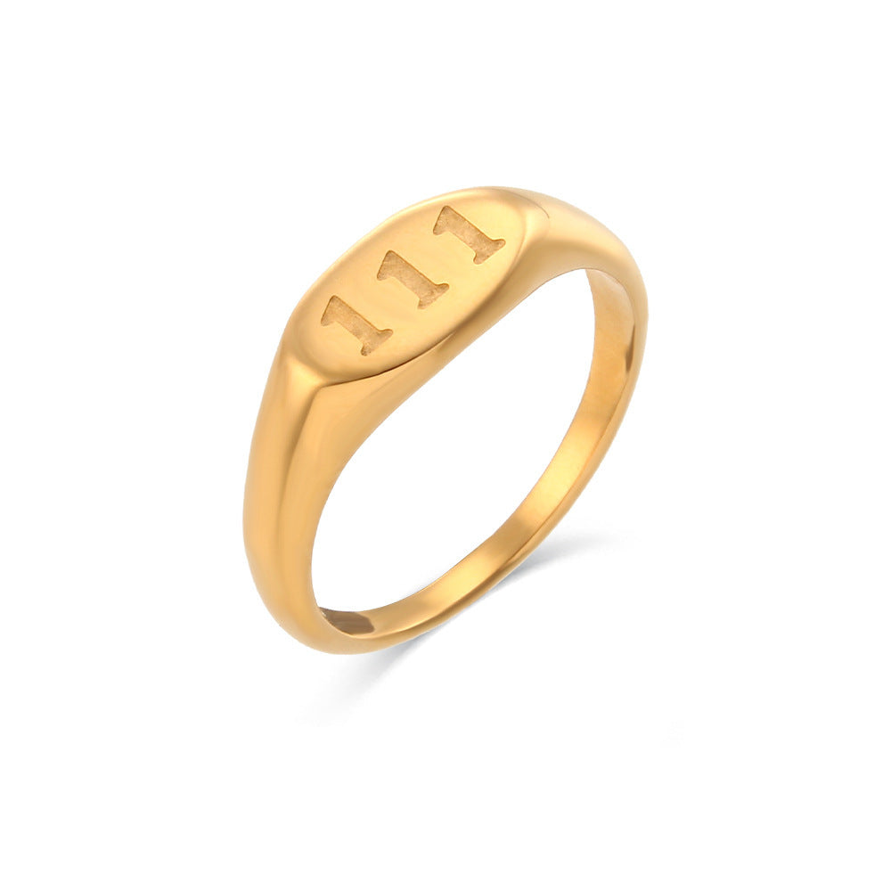 18K Gold Angel Numbers Signet Ring