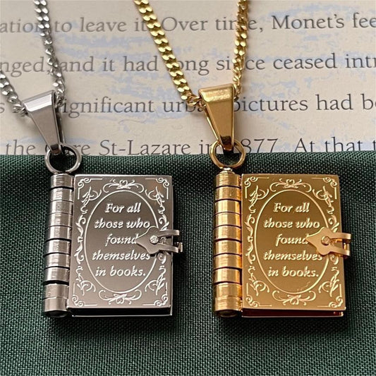 18K Gold Book Lover Pendant Necklace