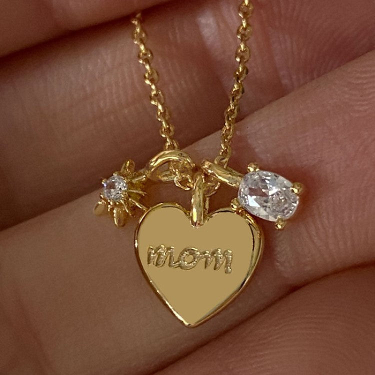 18K Gold Mom Heart Charm Necklace