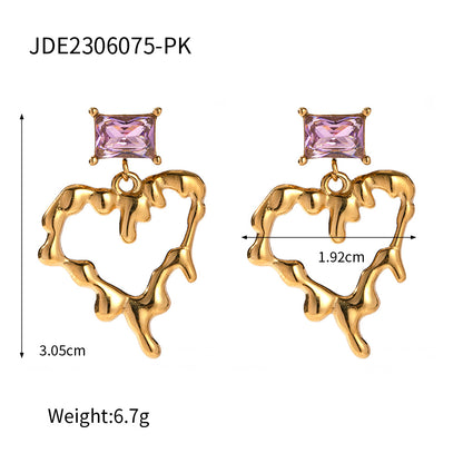 18K Gold Burning Heart Dangle Earrings