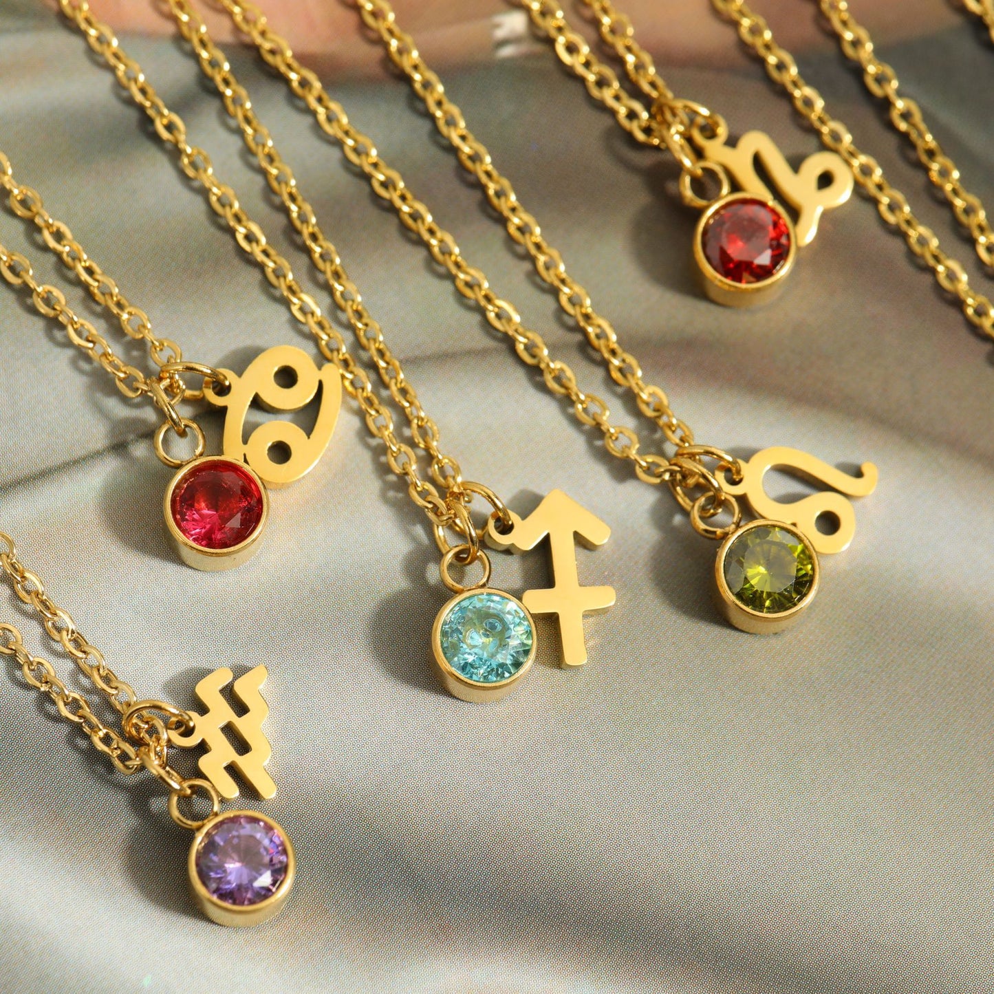 18K Gold Zodiac Birthstone Pendant Necklace