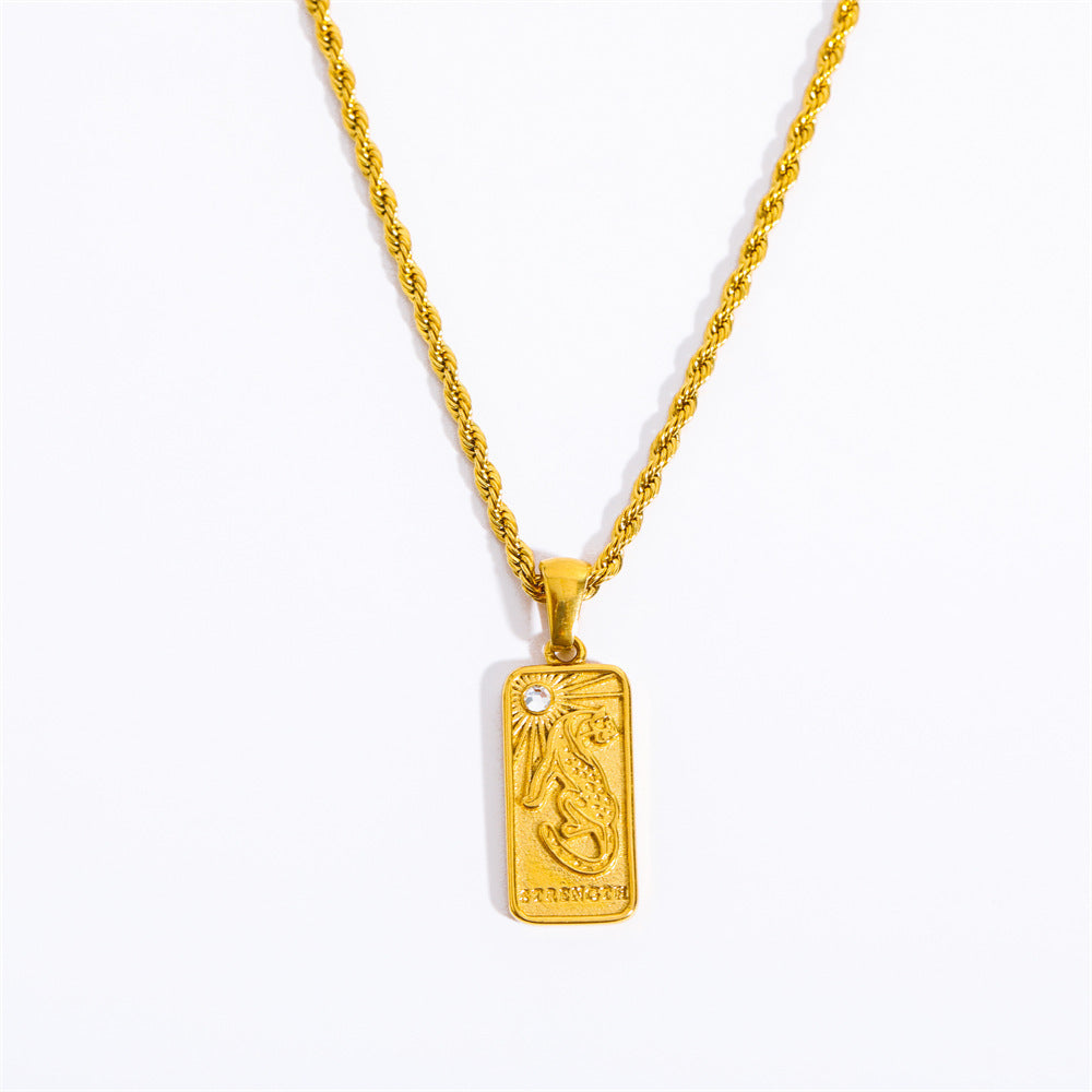 18K Gold Tarot Card Plate Pendant Necklace