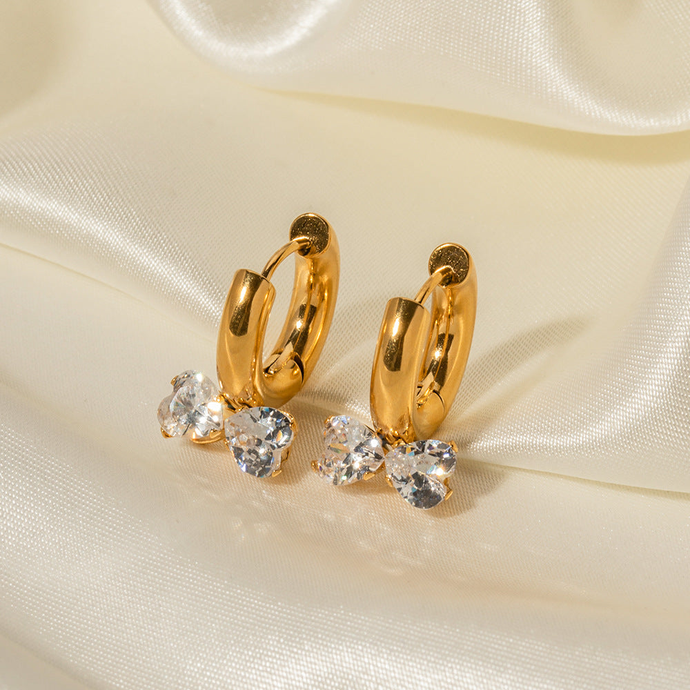 18K Gold Crystal Bow Small Hoop Huggie Earrings