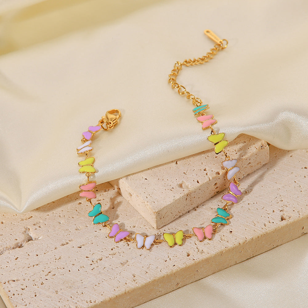 18K Gold Pastel Butterfly Necklace Bracelet Set