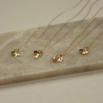 18K Gold Zodiac Birthstone Pendant Necklace