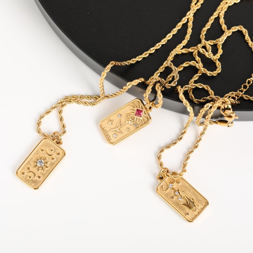 18K Gold Tarot Card Plate Pendant Necklace