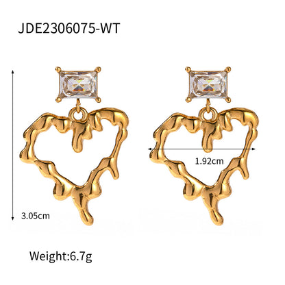 18K Gold Burning Heart Dangle Earrings