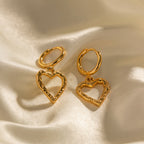 18K Gold Heart Dangle Huggie Earrings