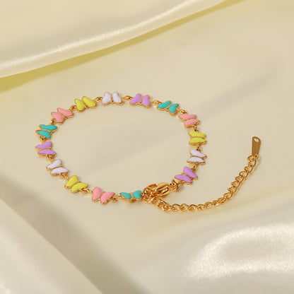 18K Gold Pastel Butterfly Necklace Bracelet Set