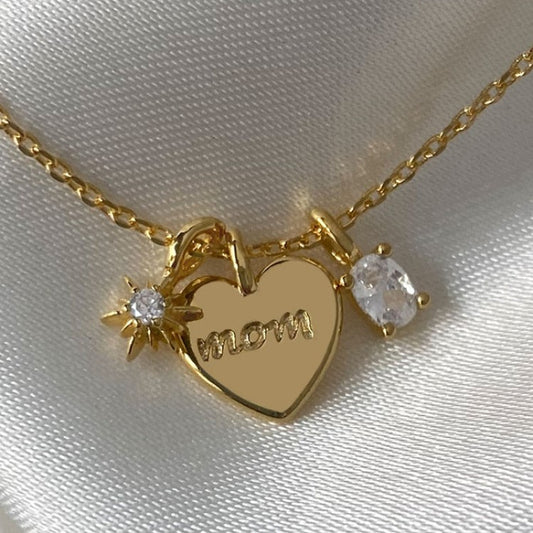 18K Gold Mom Heart Charm Necklace