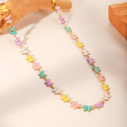 18K Gold Pastel Butterfly Necklace Bracelet Set