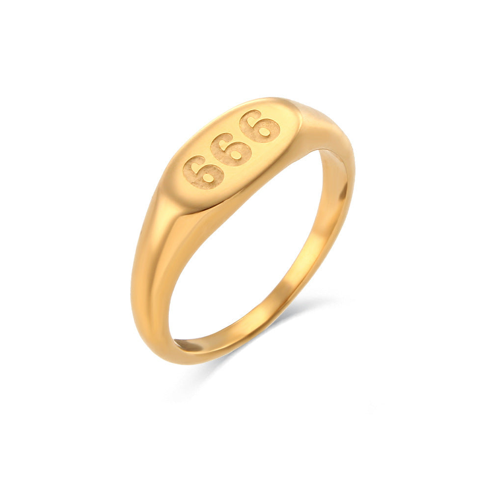 18K Gold Angel Numbers Signet Ring