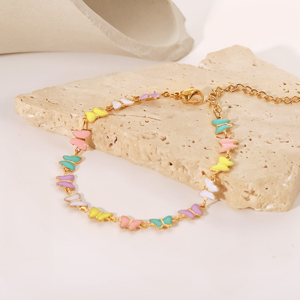 18K Gold Pastel Butterfly Necklace Bracelet Set