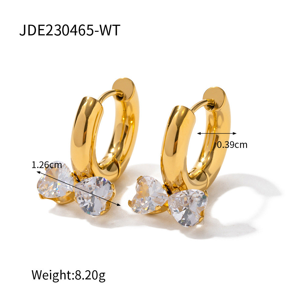 18K Gold Crystal Bow Small Hoop Huggie Earrings