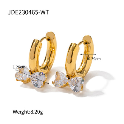 18K Gold Crystal Bow Small Hoop Huggie Earrings