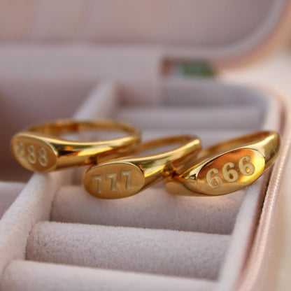 18K Gold Angel Numbers Signet Ring