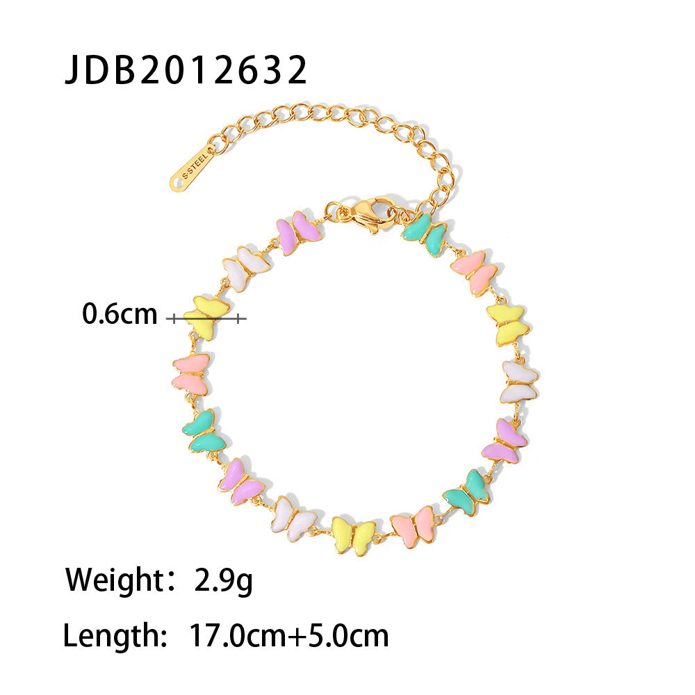 18K Gold Pastel Butterfly Necklace Bracelet Set