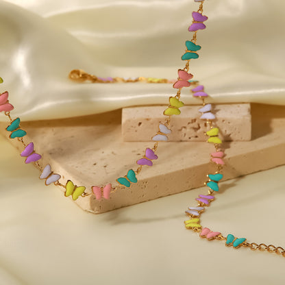 18K Gold Pastel Butterfly Necklace Bracelet Set