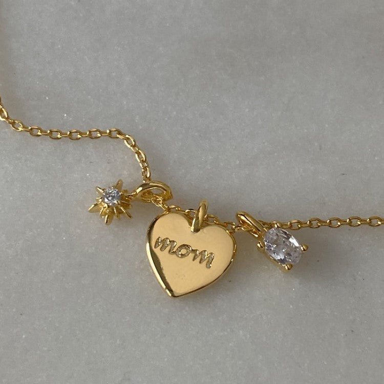 18K Gold Mom Heart Charm Necklace