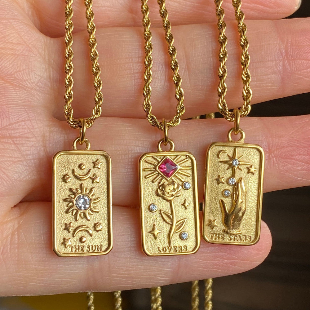 18K Gold Tarot Card Plate Pendant Necklace