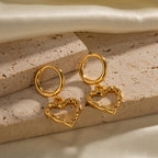 18K Gold Heart Dangle Huggie Earrings
