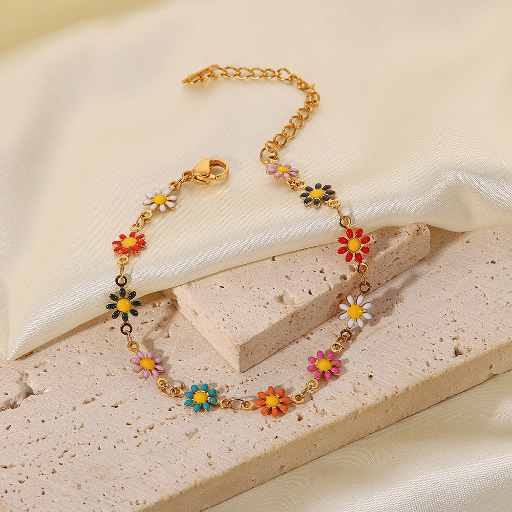 18K Gold Daisy Necklace Bracelet Set