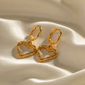 18K Gold Heart Dangle Huggie Earrings